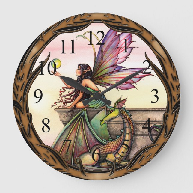 Dragon's Orbs Fairy and Dragon Wall Clock Stor Klocka (Framsida)