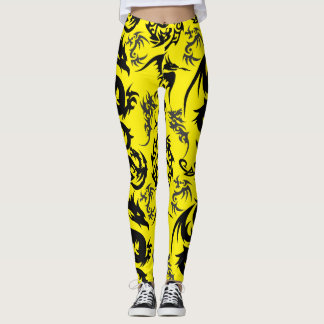 Dragons outline pattern 05.b.DOLP01. Yellow BG Leggings