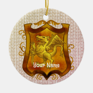 Dragons Shield Family Crest-efternamn Julgransprydnad Keramik
