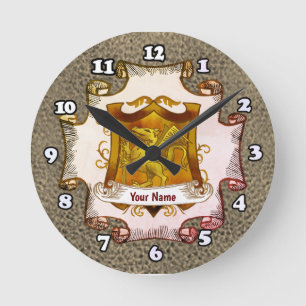 Dragons Shield Family Crest-efternamn Rund Klocka