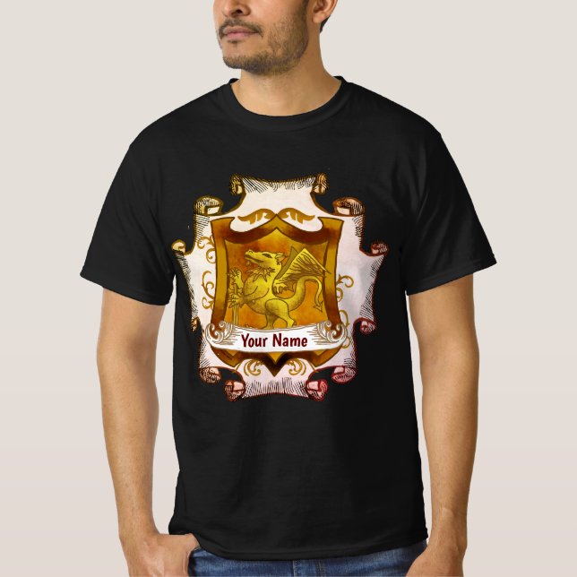 Dragons Shield  Family Crest Surname  t-shirt (Framsida)