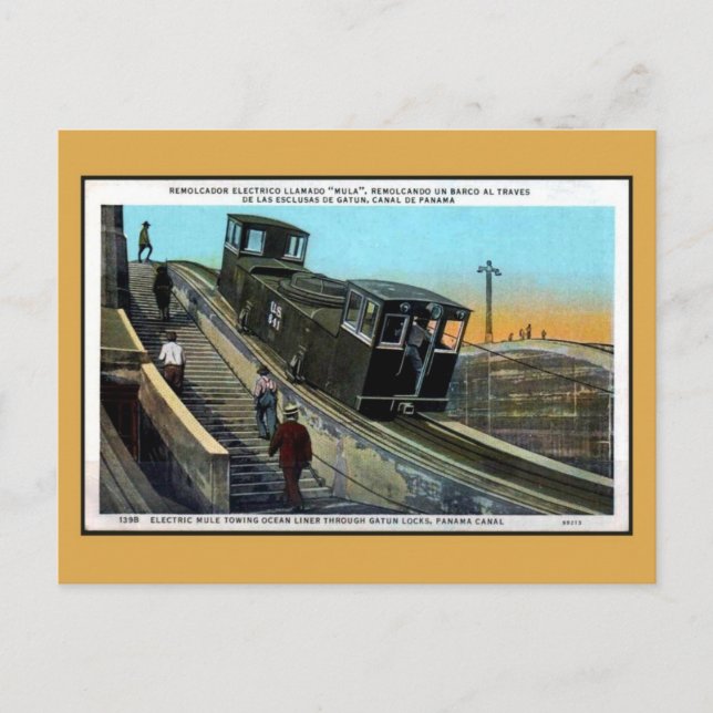 Dragstomme för elektrisk vintage Panamakanalen Vykort (Framsida)