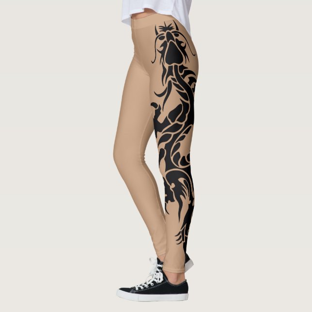 Dragvagnstatuering i Black Tribal i Skin Färg Leggings (Vänster)