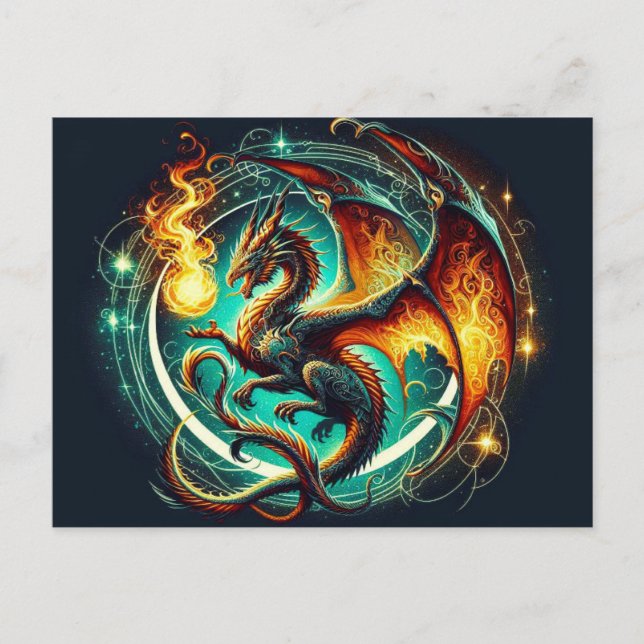 Dragvykort för brandandning vykort (Framsida)