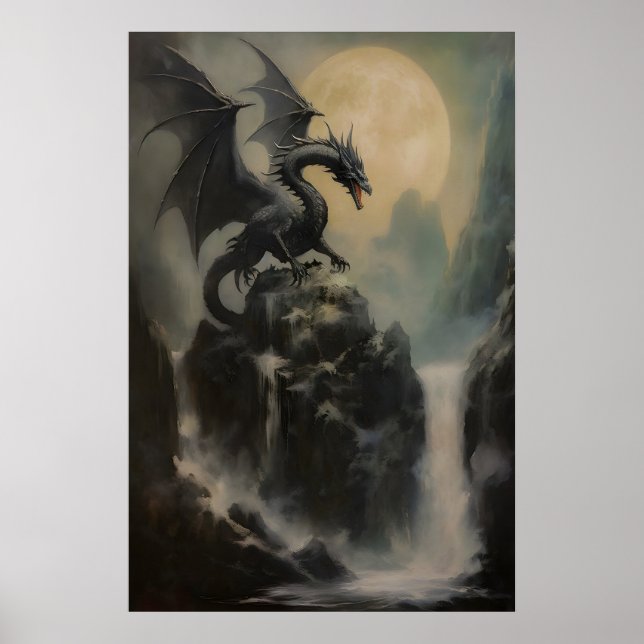 Drak DND Väggkonst, Fantasy Oljemålning, Mörk Poster (Framsidan)