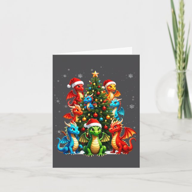 Drak Julgran Sällskap Tomte Hatt Fantasi Myt Kort (Framsida)
