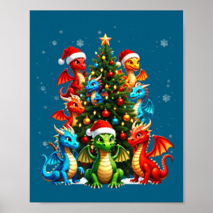Drak Julgran Sällskap Tomte Hatt Fantasi Myt Poster