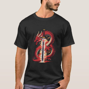 Drak Katana Anime Eldt-Shirt för Män T Shirt