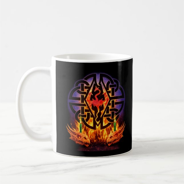 Drak Sigil Kelterisk Knut Fantasy Eld Gotisk Pagan Kaffemugg (Vänster)