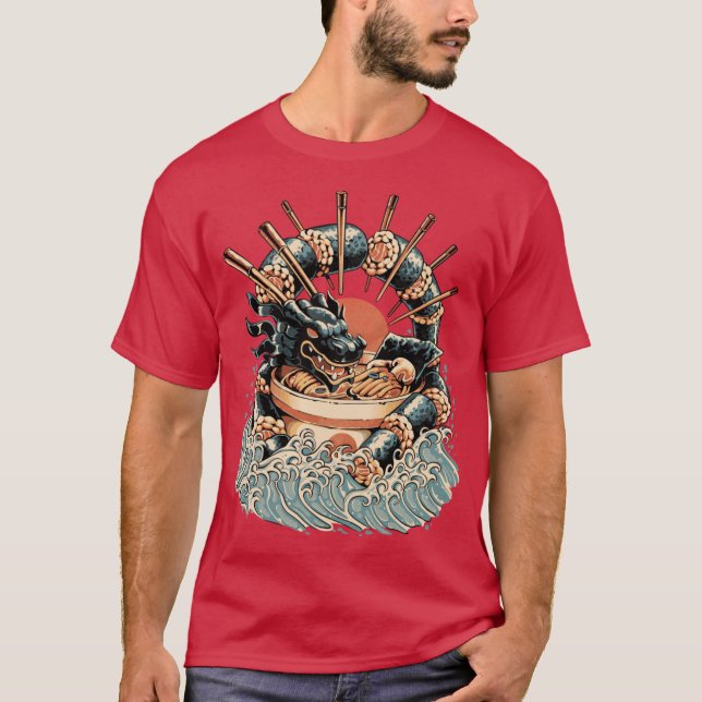 Drak Sushi Ramen Svart Version T Shirt (Framsida)