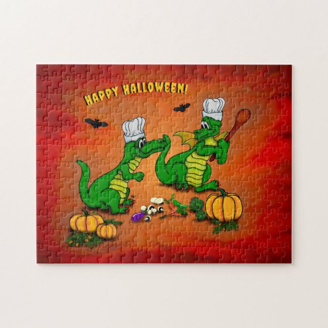 Drakar - Glad Halloween! Idag ska jag laga mat Pussel (Horisontell)
