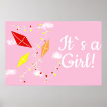 Drakar i rosa himmel Det är en tjej - Baby Shower