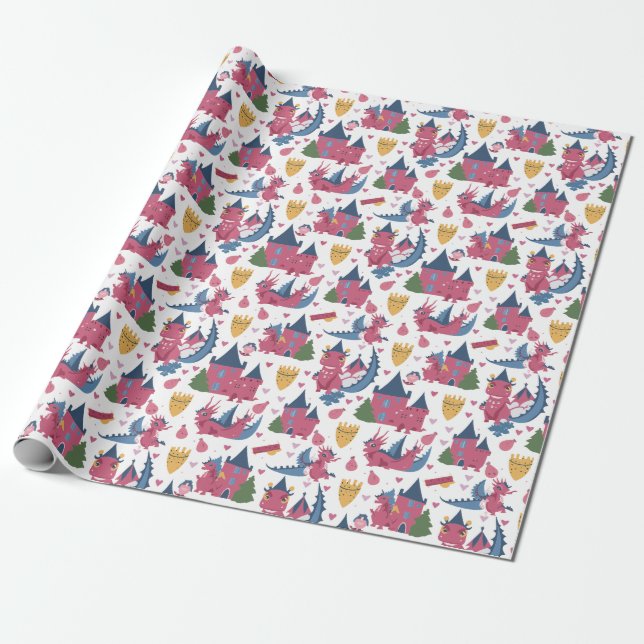Drakar och slott  presentpapper (Utrullad)