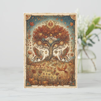 Drakar på hösten Vintage Whimsical Art Card