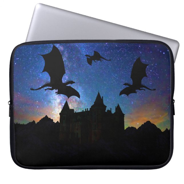Drakar som flyger, midnatt starry himmeldrakeslott laptop fodral (Framsidan)