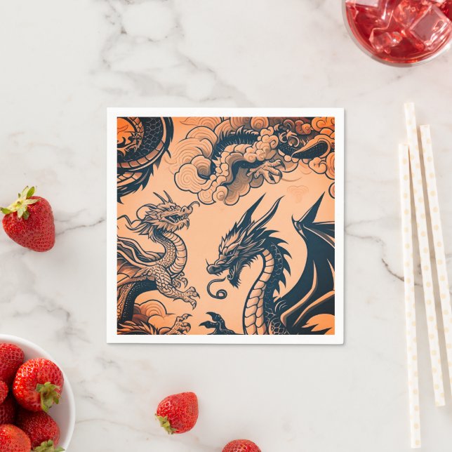 Drakarnas krig orange himlar pappersservett (Insitu)