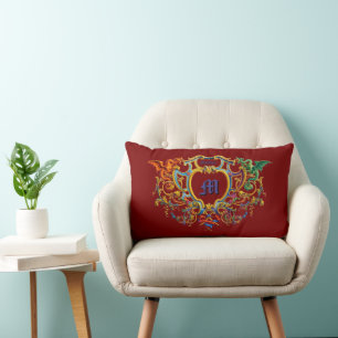 Drakars rokokó kartusch Namn & Monogram Lumbarkudde
