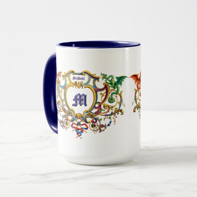 Drakars rokokó-kartusch Namn & Monogram Mugg (Framsida vänster)