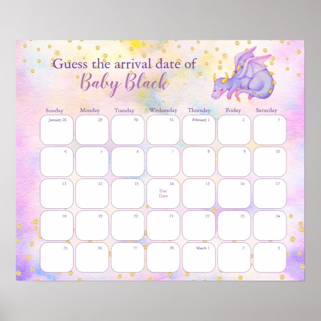 Drakbabyfirande Gissa Förfallodatum Kalender Poster (Framsidan)
