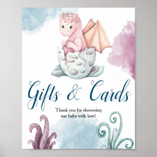 Drakbarn Babyshower Present- och Kortdisplay Affis Poster