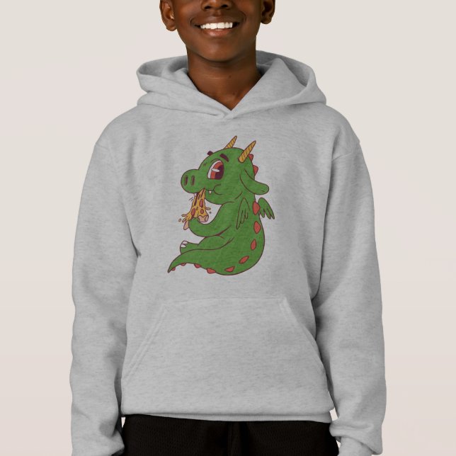Drakbarn som äter en god bit pizza-design t shirt (Framsida)