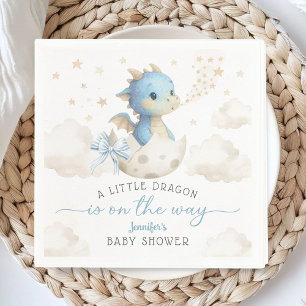 Drakbarns Baby Shower Pojke Blå Söt Drakpapper Pappersservett