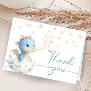Drakbarns Baby Shower Pojke Blå Vikad Tacksamhetsk Tack Kort