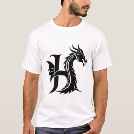 Drakbrev H – Starkt Fantasy Drakdesign T Shirt