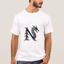 Drakbrev N – Mörk Fantasy Drakdesign T Shirt