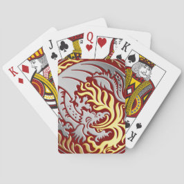 Drakcirkel - Krom med guldeld på rött Casinokort