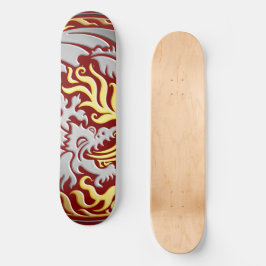 Drakcirkel - Krom med guldeld på rött Mini Skateboard Bräda 18,5 Cm