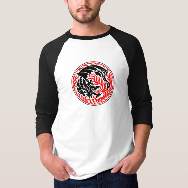 Drakcirkel - Svart med Röd Eld T Shirt (Framsida)