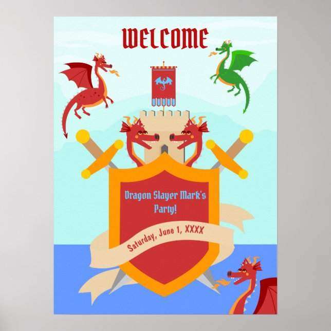 Drakdödare Riddarhistorier Födelsedagsfest Poster (Framsidan)