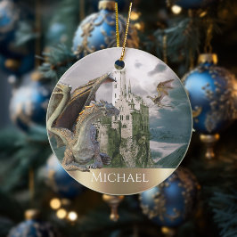 Drakdrake Brons Slott Fantasi Personlig Julgransprydnad Keramik