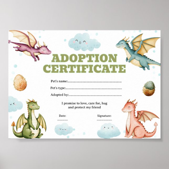 Drake adoptera ett husdjur certifikat redigerbar poster (Framsidan)