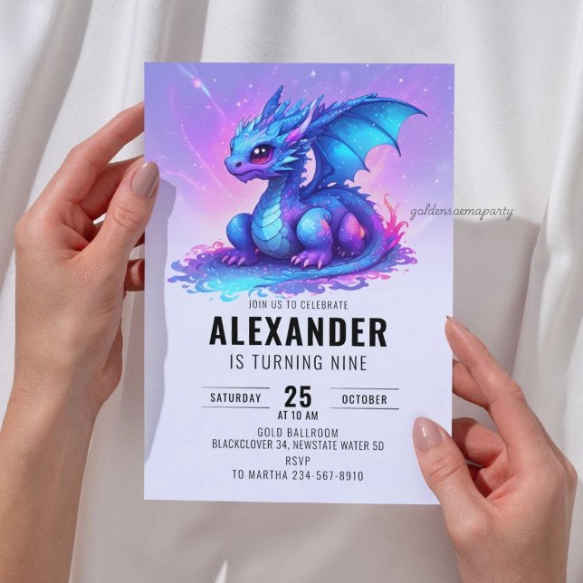 Drake Blå Rosa Födelsedagsfest Inbjudningar (Dragon Blue Pink Birthday Party Invitation
)