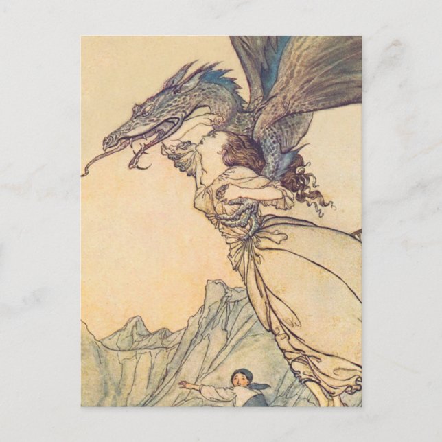 “Drake fångade drottningen” av Arthur Rackham Vykort (Framsida)
