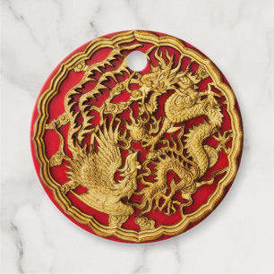 Drake Fenix Röd Guld Kinesisk Bröllop Gåvor Etiketter