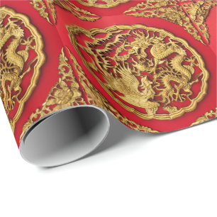 Drake Fenix Röd Guld Kinesisk Bröllop Presentpapper