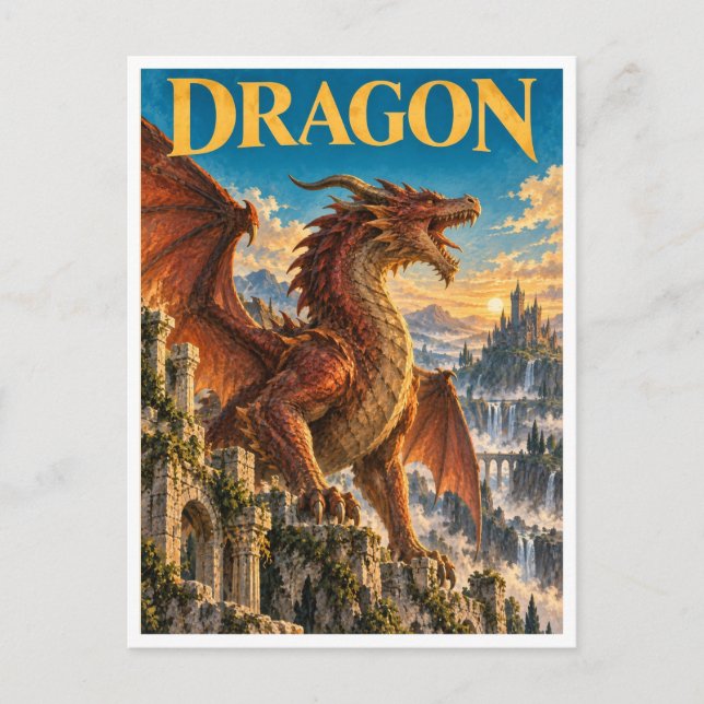 Drake, gotisk fantasimonster vykort (Framsida)