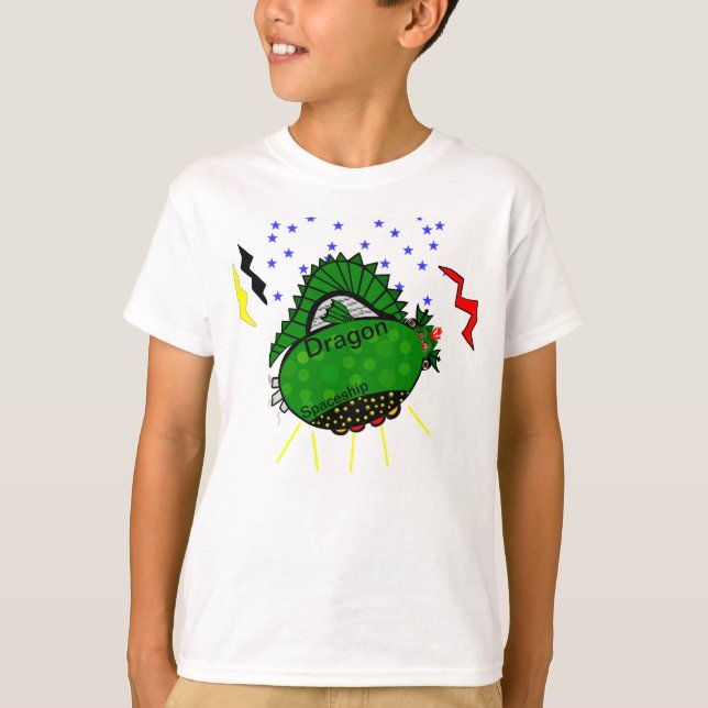 Drake Gröna Rymdskepp Stjärnor Blixtar Tee (Framsida)
