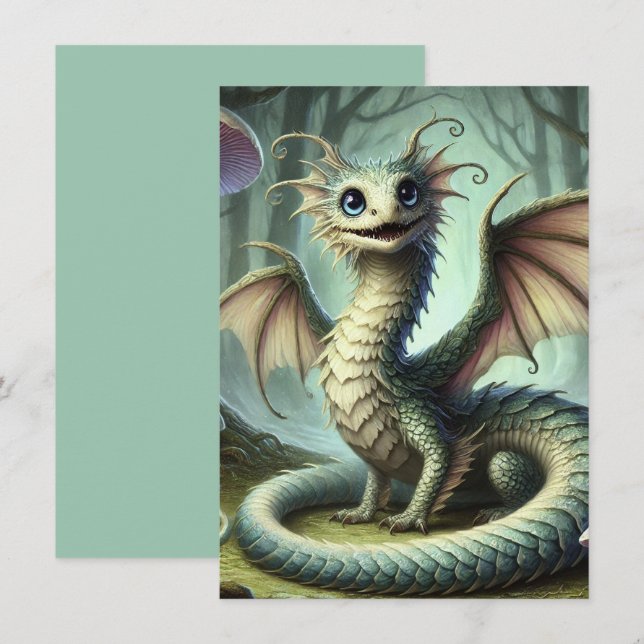 Drake Jabberwocky Söt Fantasy Varelse Konst (Fram/baksida)