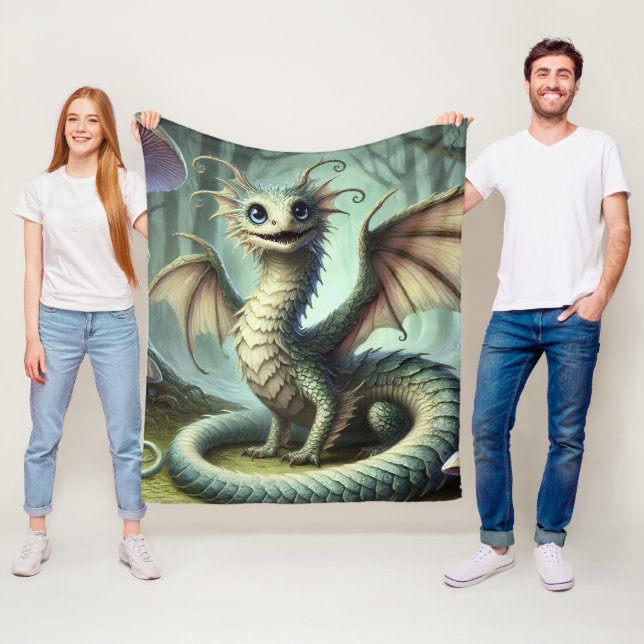 Drake Jabberwocky Söt Fantasy Varelse Konst Fleecefilt (På plats)