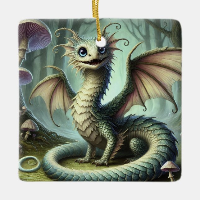 Drake Jabberwocky Söt Fantasy Varelse Konst Julgransprydnad Keramik (Framsida)
