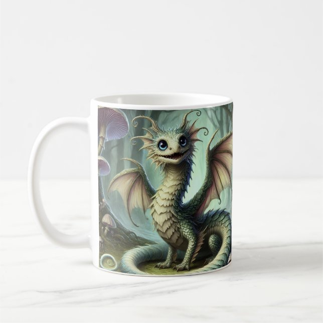 Drake Jabberwocky Söt Fantasy Varelse Konst Kaffemugg (Vänster)