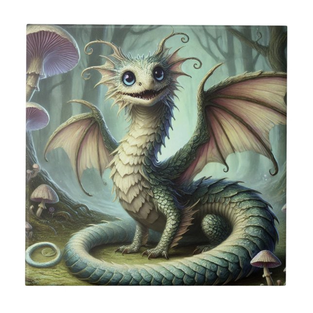 Drake Jabberwocky Söt Fantasy Varelse Konst Kakelplatta (Framsidan)