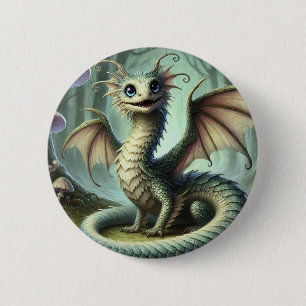 Drake Jabberwocky Söt Fantasy Varelse Konst Knapp