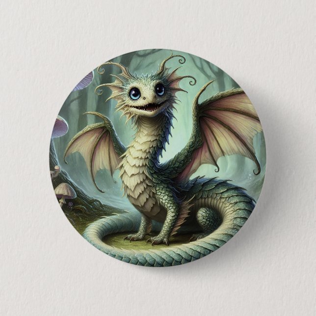 Drake Jabberwocky Söt Fantasy Varelse Konst Knapp (Framsida)
