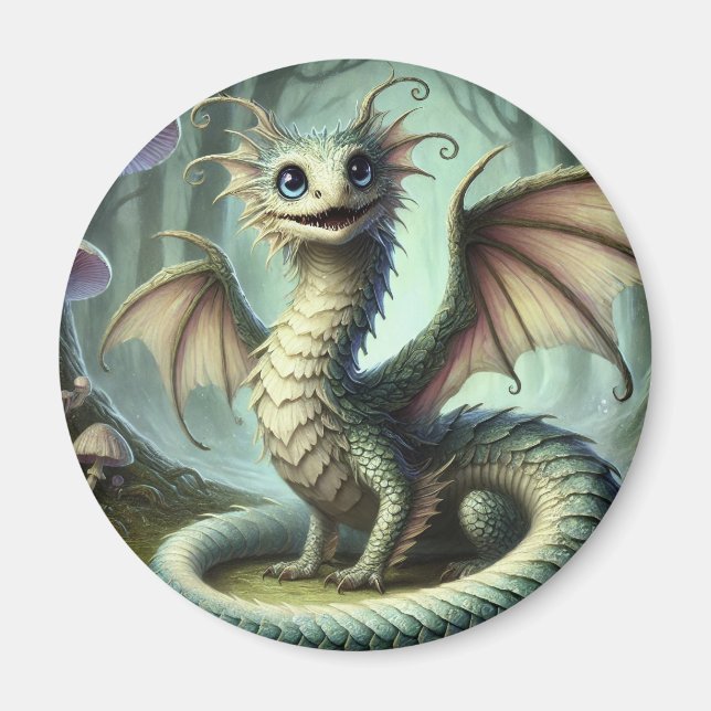 Drake Jabberwocky Söt Fantasy Varelse Konst Magnet (Framsidan)