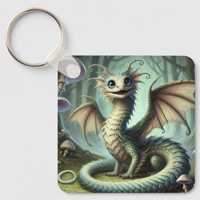 Drake Jabberwocky Söt Fantasy Varelse Konst Nyckelring (Framsida)